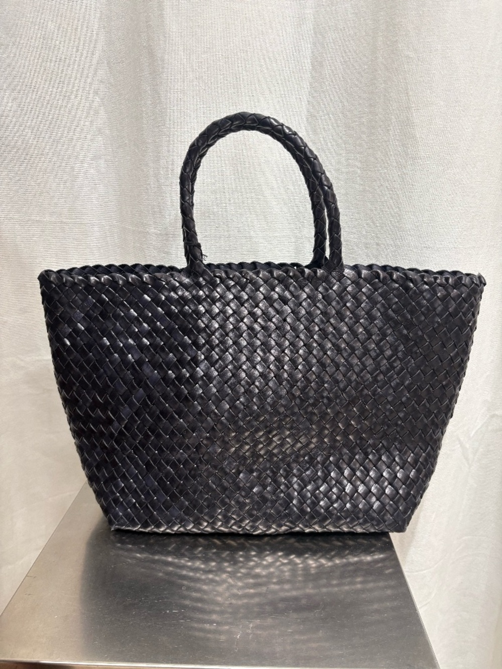 Veev Woven Leather Tote in Black